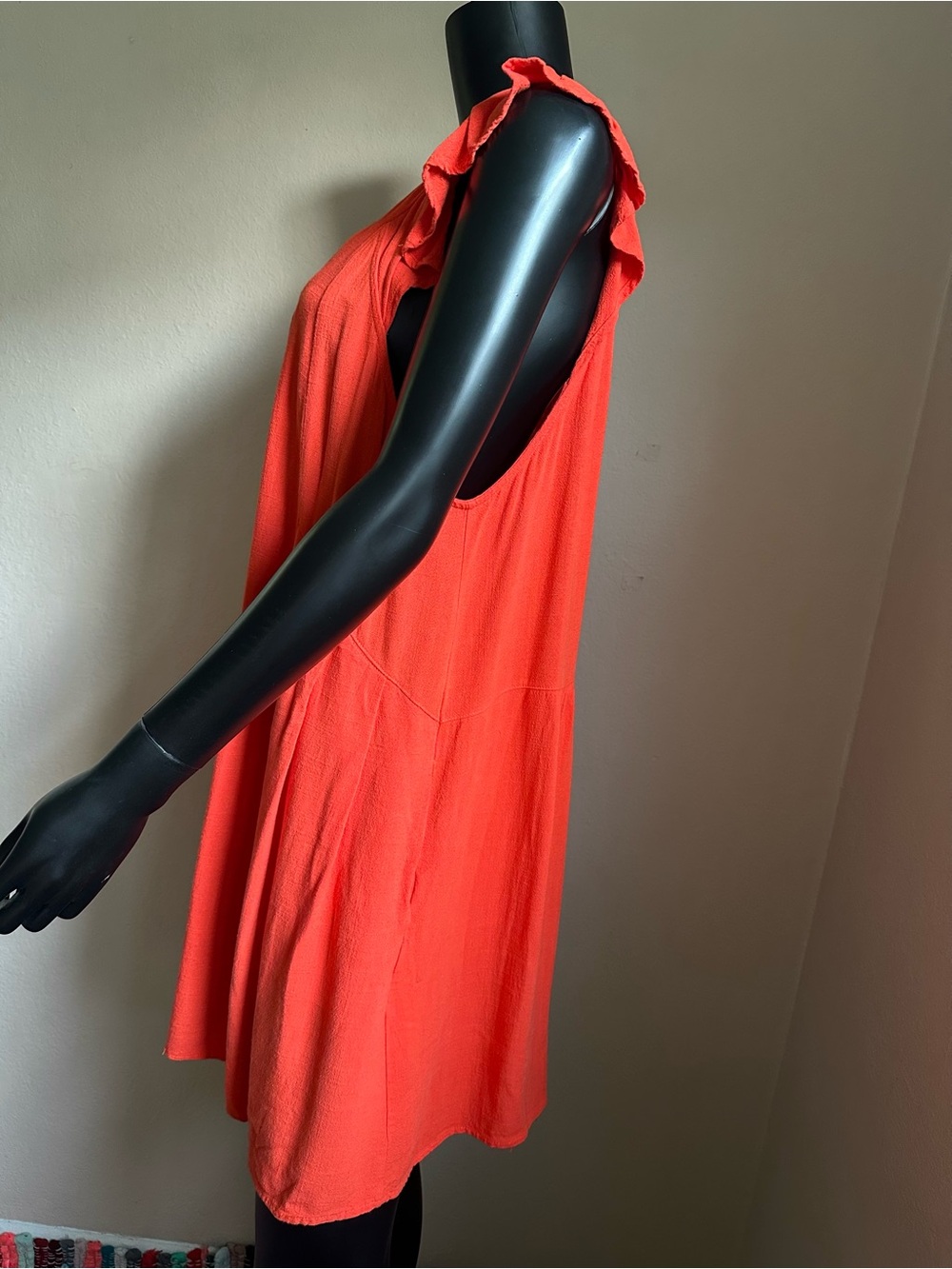 Promesa Coral Orange Flutter Ruffle Sleeve V-Neck Mini Dress with Tie Back - Picture 5 of 11